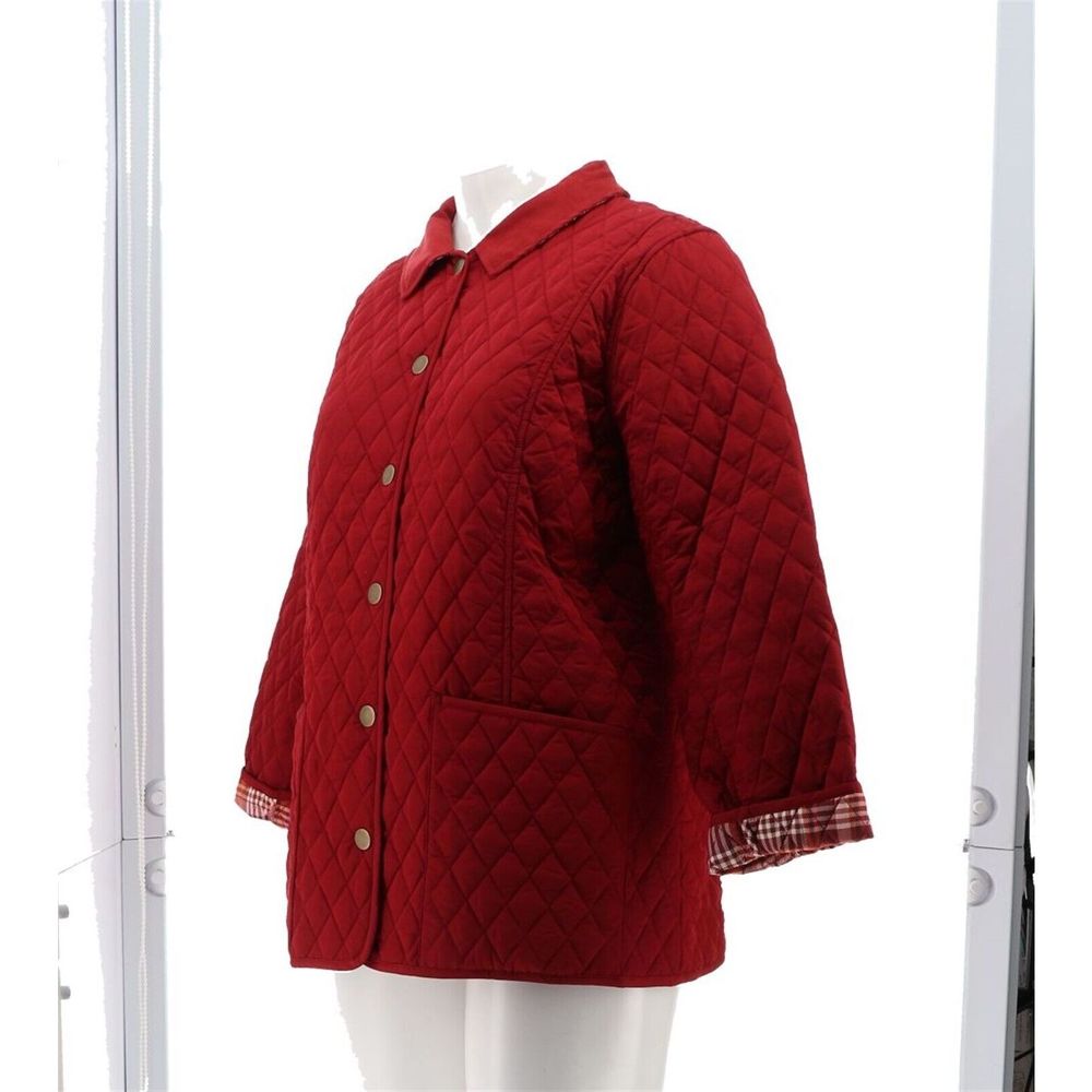 Joan Rivers Quilted Barn Jacket Plaid Lining Plum A5152181